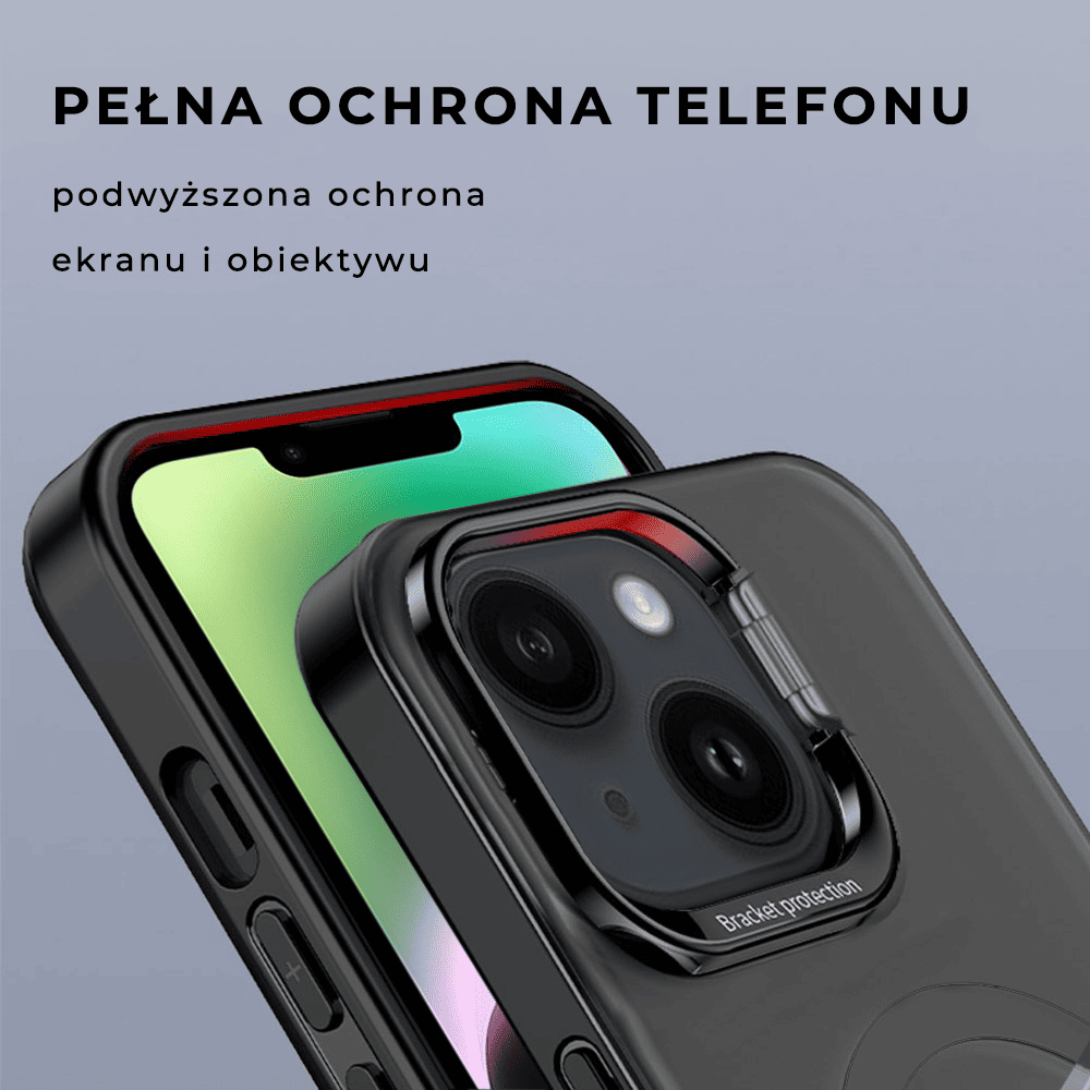 Etui do iPhone 13 Cam Stand MagSafe z podstawką, twarde, matowe półprzeźroczyste, czarne