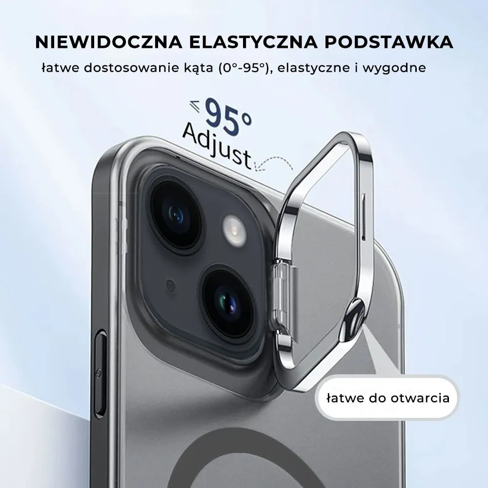 Etui do iPhone 13 Cam Stand MagSafe z podstawką, twarde, matowe półprzeźroczyste, czarne