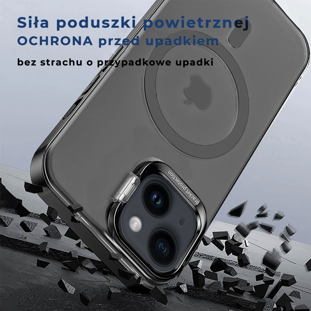 Etui do iPhone 13 Cam Stand MagSafe z podstawką, twarde, matowe półprzeźroczyste, czarne