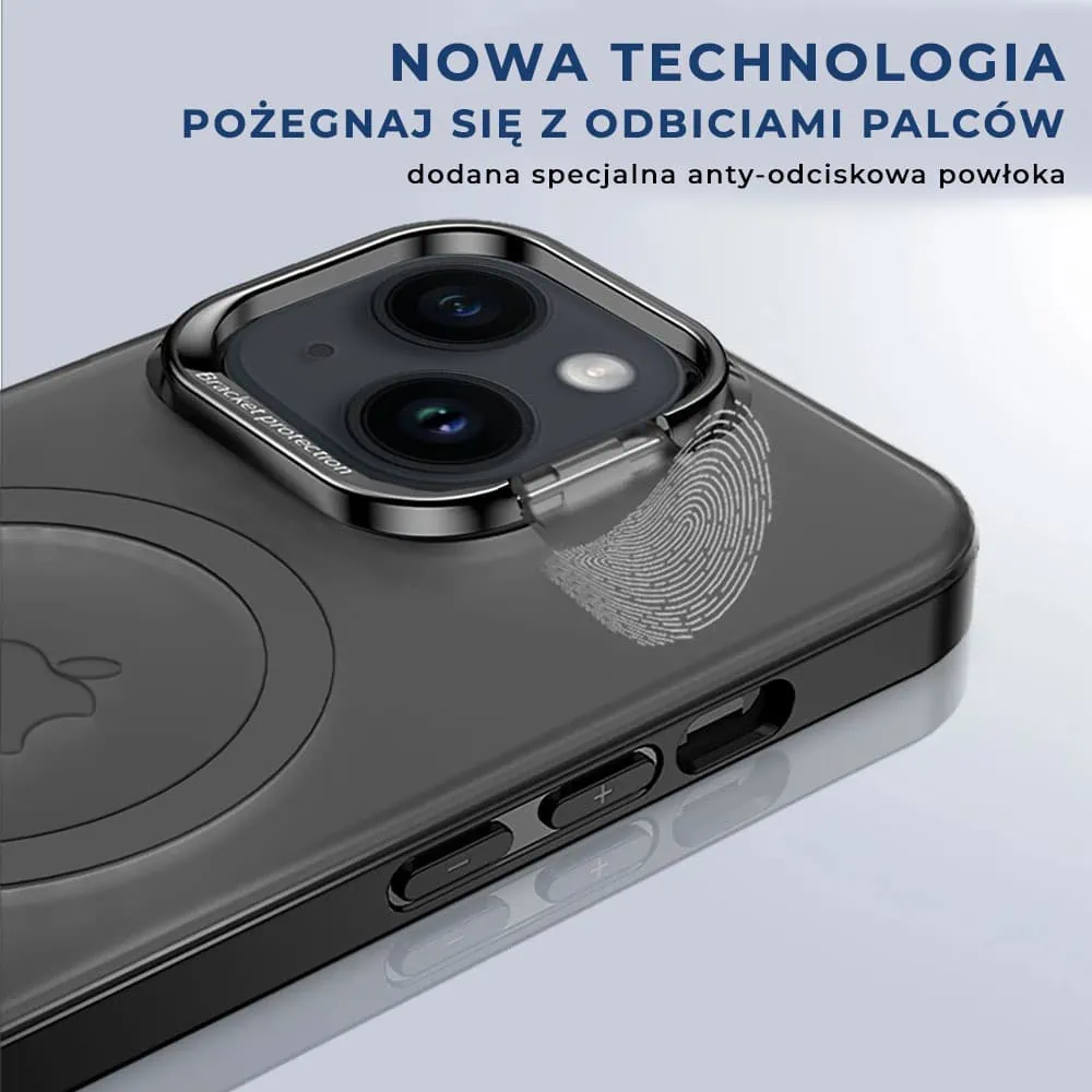 Etui do iPhone 13 Cam Stand MagSafe z podstawką, twarde, matowe półprzeźroczyste, czarne