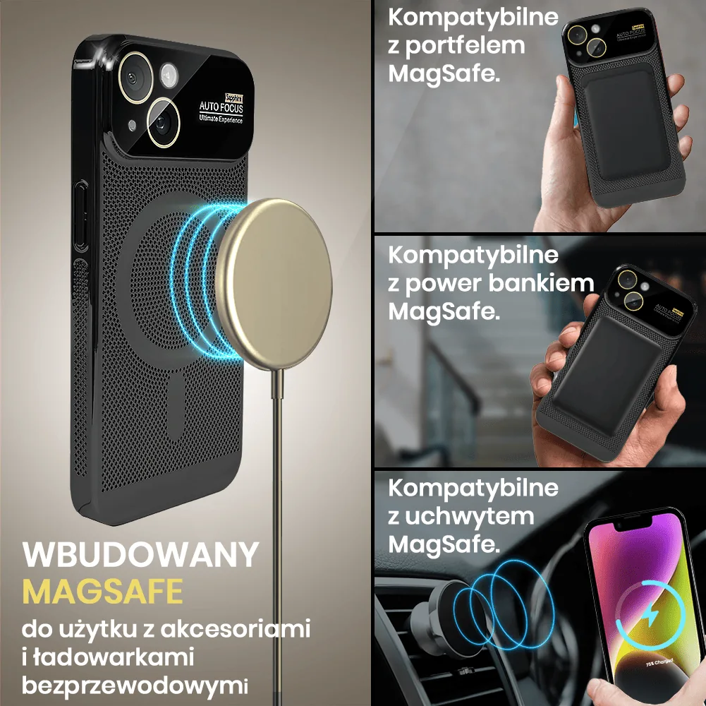 Etui do iPhone 14 Camera Beam Magsafe oddychające, czarne