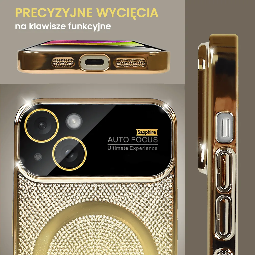 Etui do iPhone 14 Camera Beam Magsafe oddychające, złote