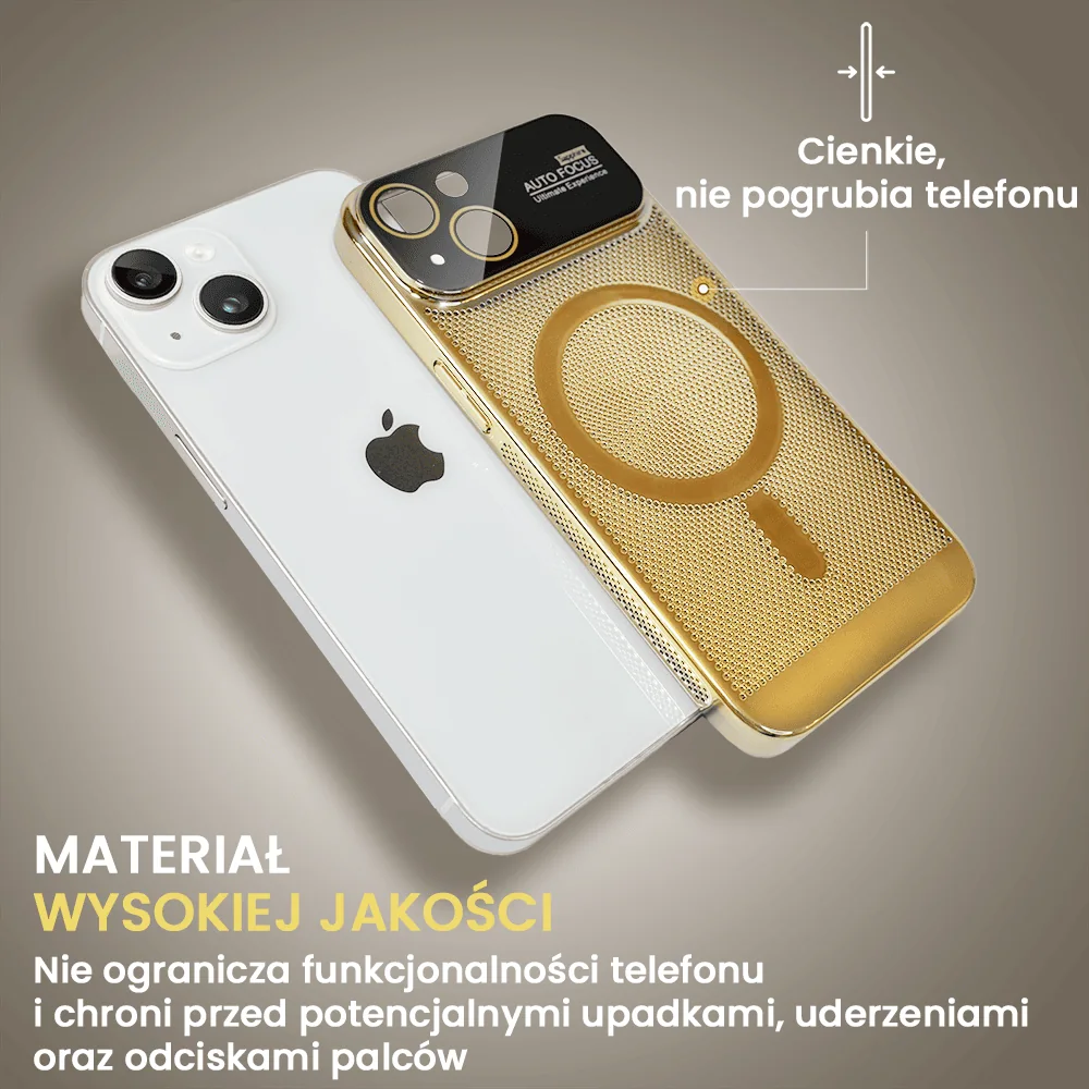 Etui do iPhone 14 Camera Beam Magsafe oddychające, złote