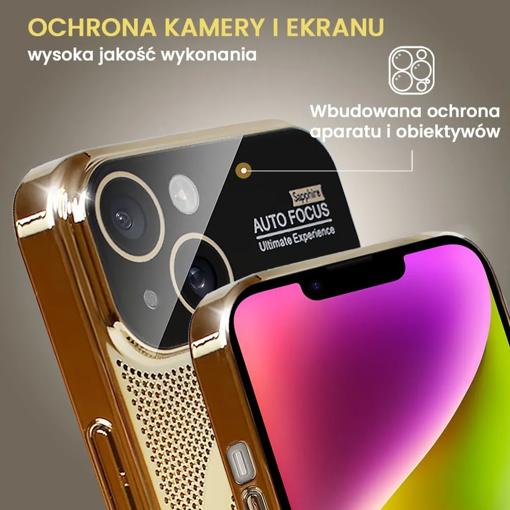 Etui do iPhone 14 Camera Beam Magsafe oddychające, złote