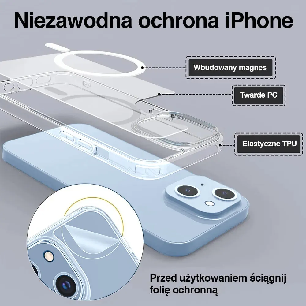 Etui do iPhone 14 Clear Case, twardy tył z MagSafe, przeźroczyste