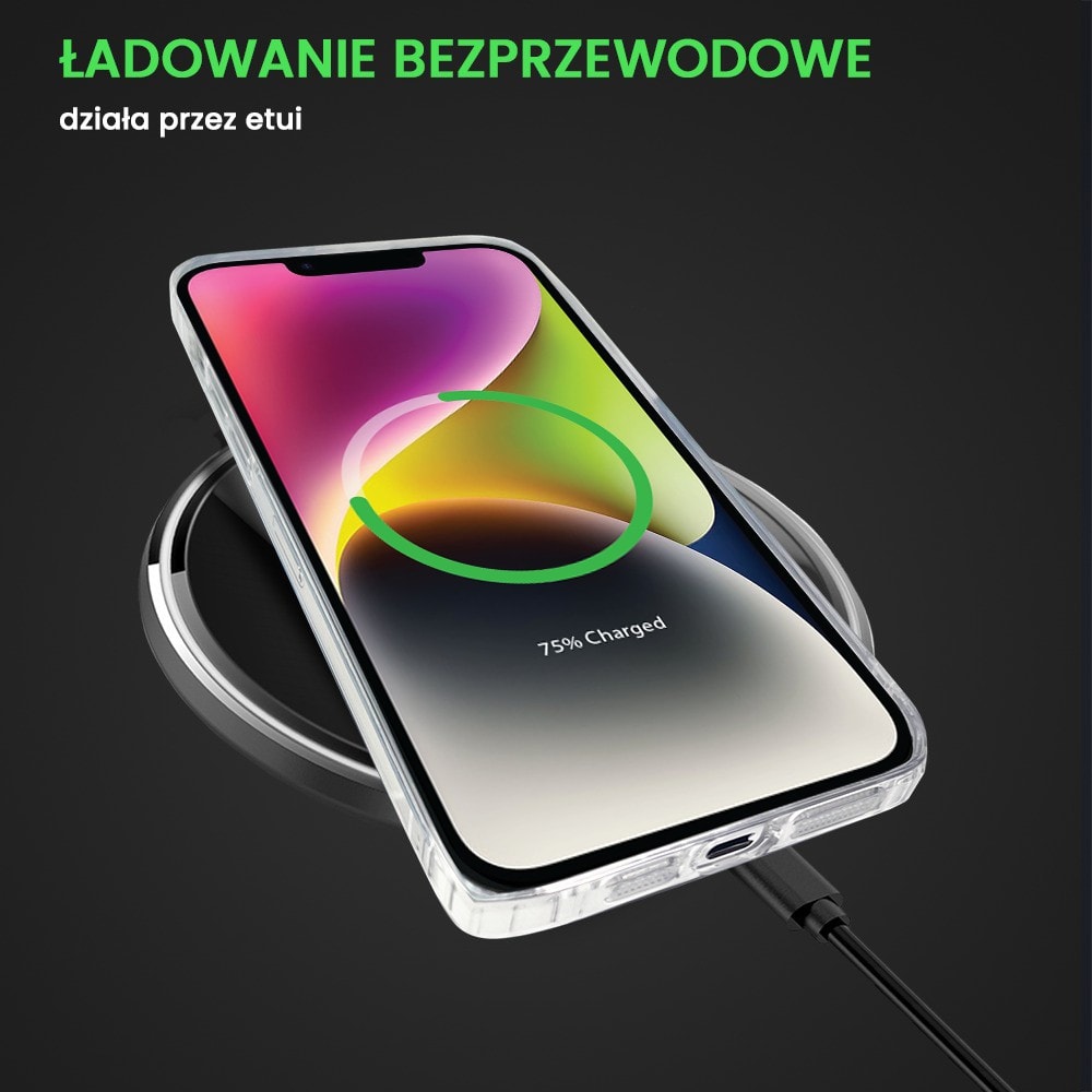 Etui do iPhone 14 ClockWork MagSafe, przeźroczyste z mechanizmem w środku, srebrne