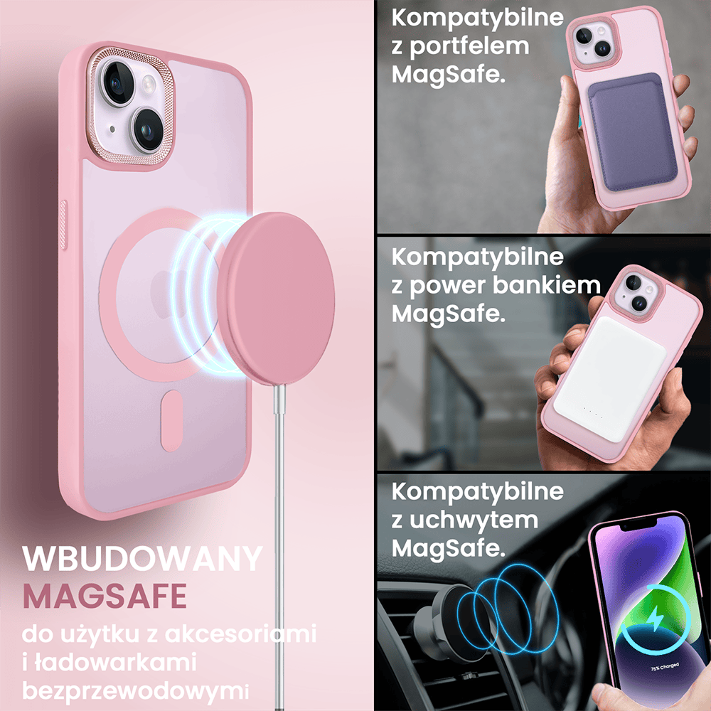 Etui do iPhone 14 Color Flush Frame z MagSafe, różowe