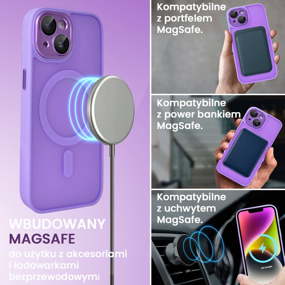 Etui do iPhone 14 Color Flush z Magsafe, z osłoną aparatu, fioletowe (OUTLET)
