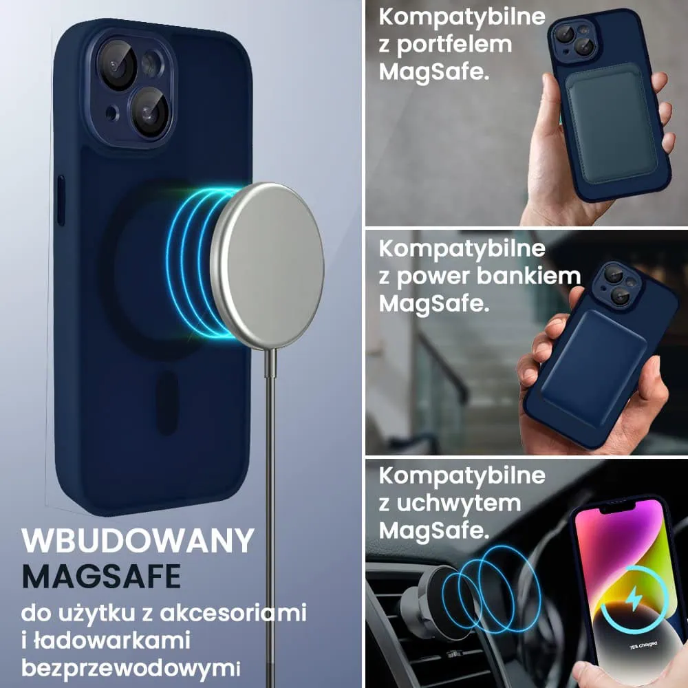 Etui do iPhone 14 Color Flush z Magsafe, z osłoną aparatu, granatowe (OUTLET)