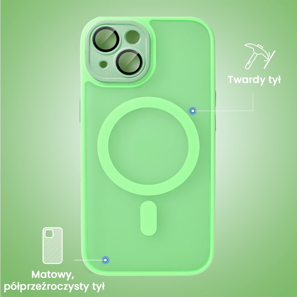 Etui do iPhone 14 Color Flush z Magsafe, z osłoną aparatu, jasna zieleń
