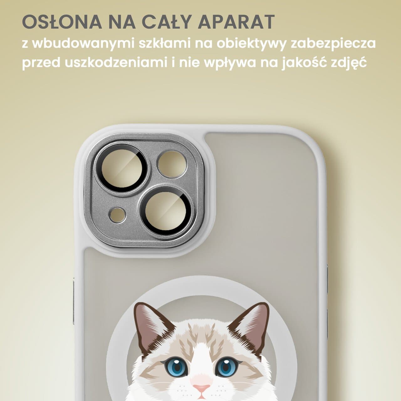 Etui do iPhone 14 Color Flush z Magsafe, z osłoną aparatu, kot birmański, popielate