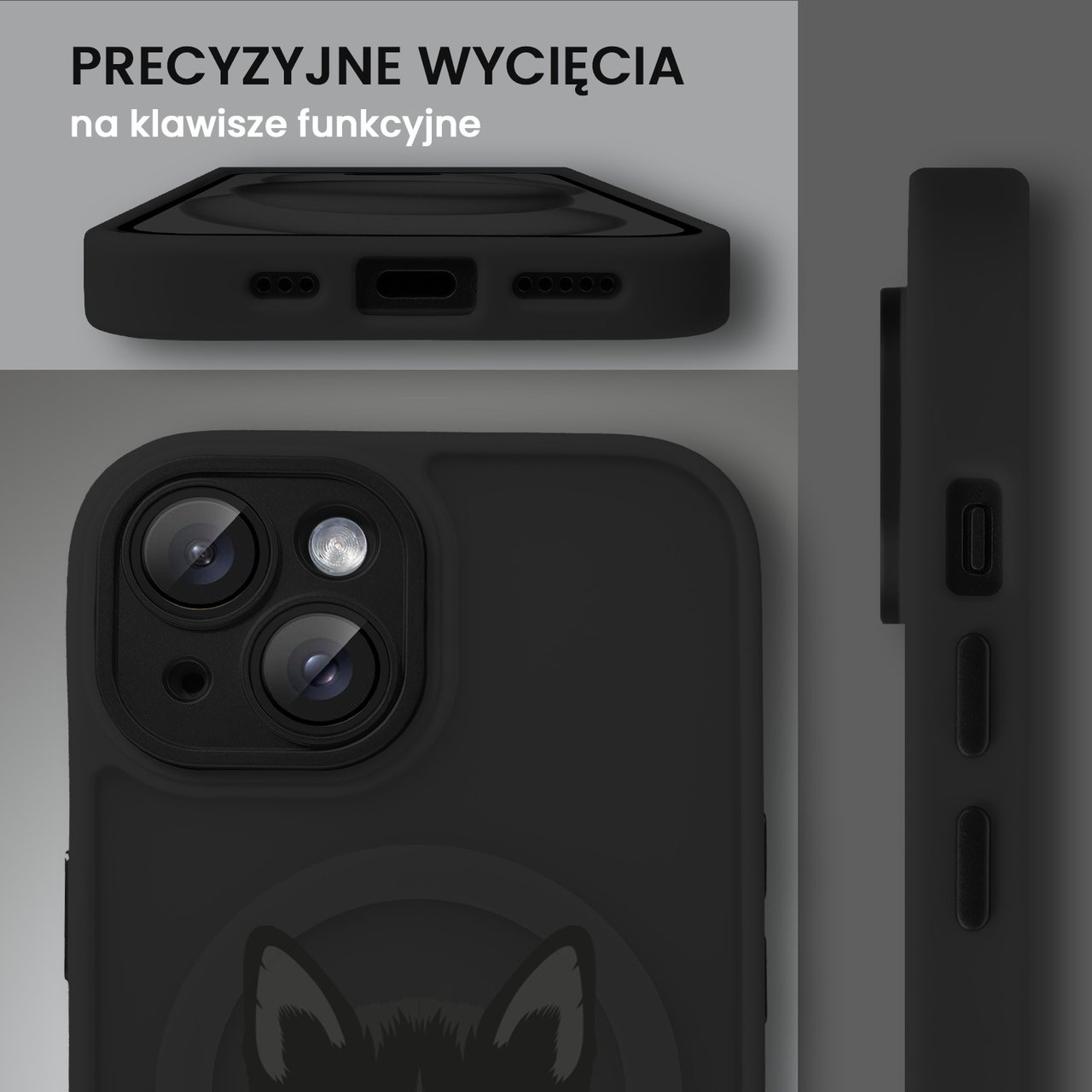 Etui do iPhone 14 Color Flush z Magsafe, z osłoną aparatu, kot bombajski, czarne