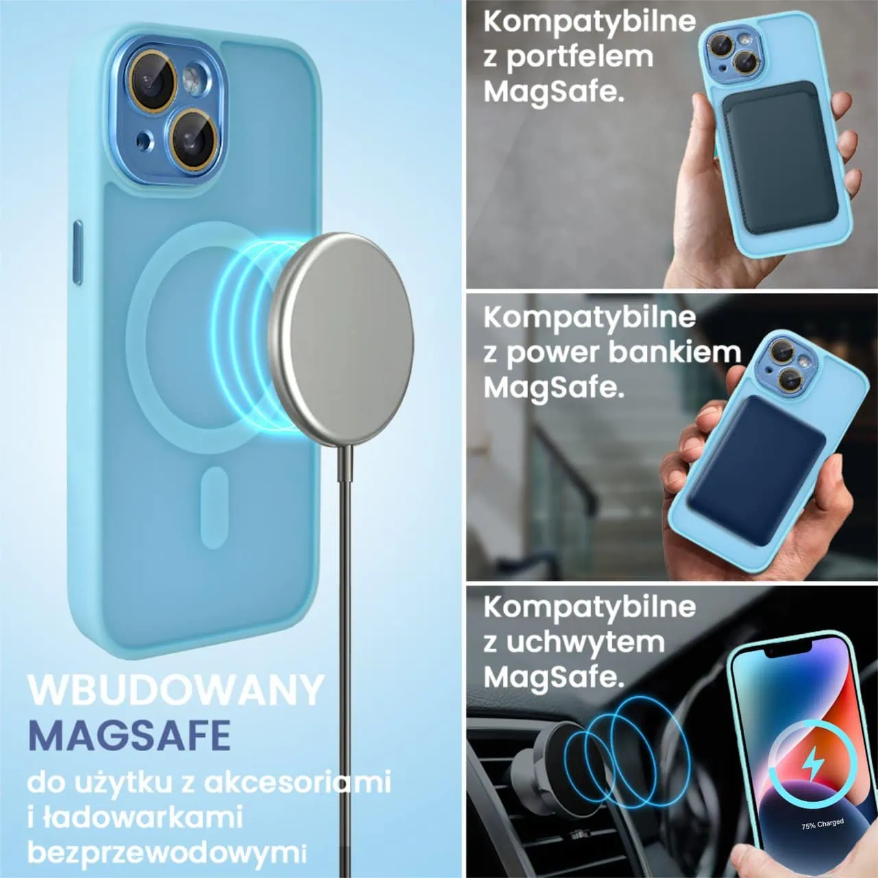 Etui do iPhone 14 Color Flush z Magsafe, z osłoną aparatu, błękitne