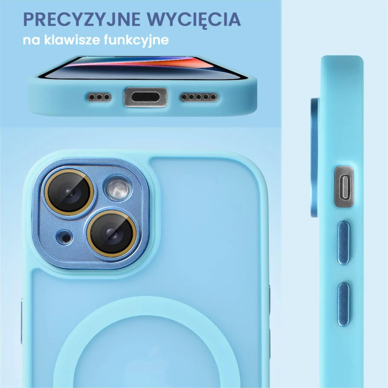 Etui do iPhone 14 Color Flush z Magsafe, z osłoną aparatu, błękitne