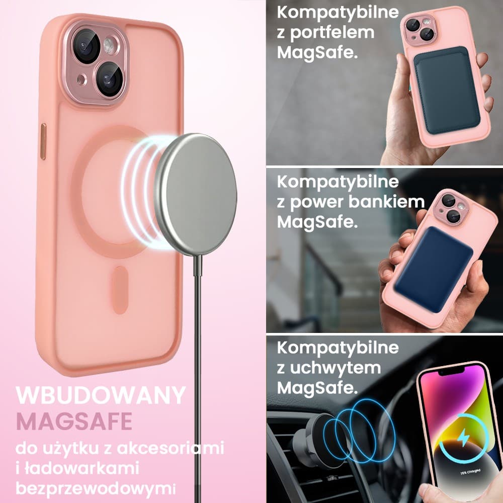 Etui do iPhone 14 Color Flush z Magsafe, z osłoną aparatu, różowe