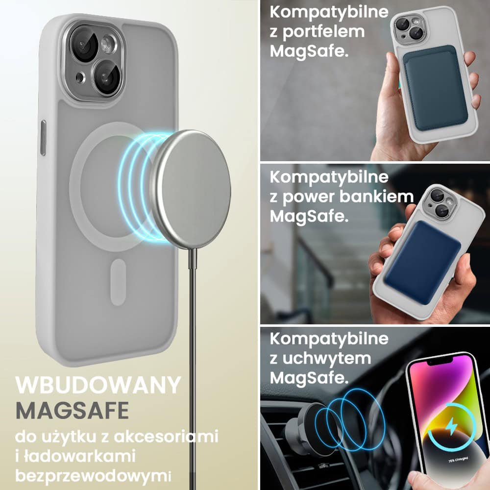 Etui do iPhone 14 Color Flush z Magsafe, z osłoną aparatu, popielate