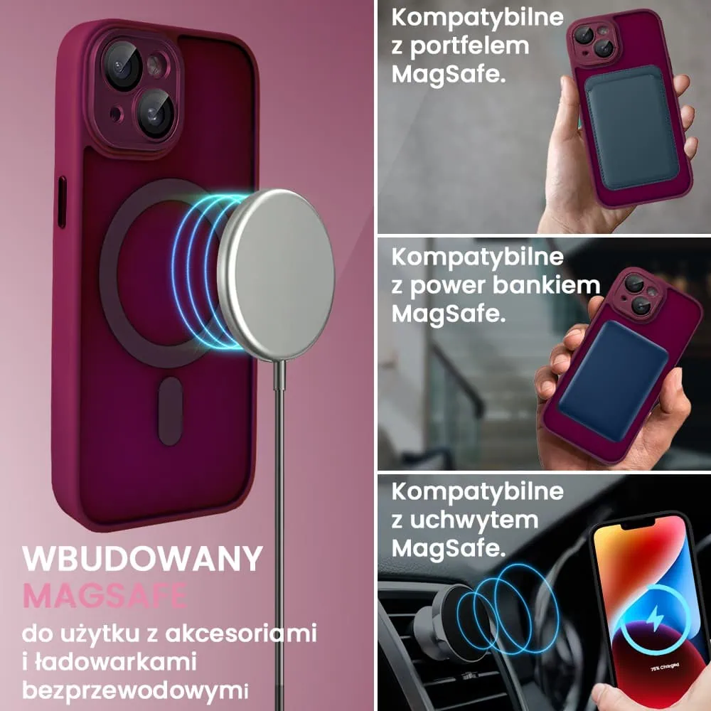 Etui do iPhone 14 Color Flush z Magsafe, z osłoną aparatu, wiśniowe