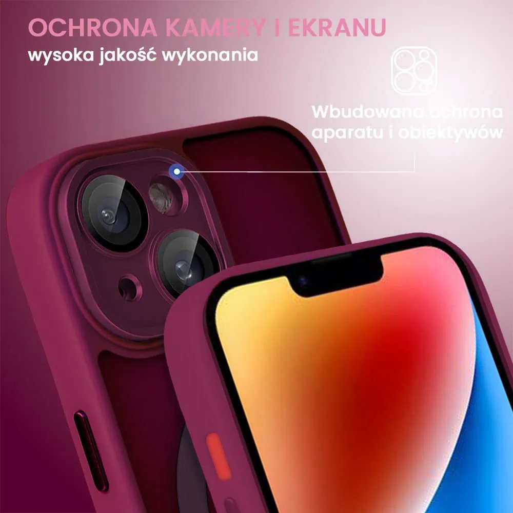 Etui do iPhone 14 Color Flush z Magsafe, z osłoną aparatu, wiśniowe