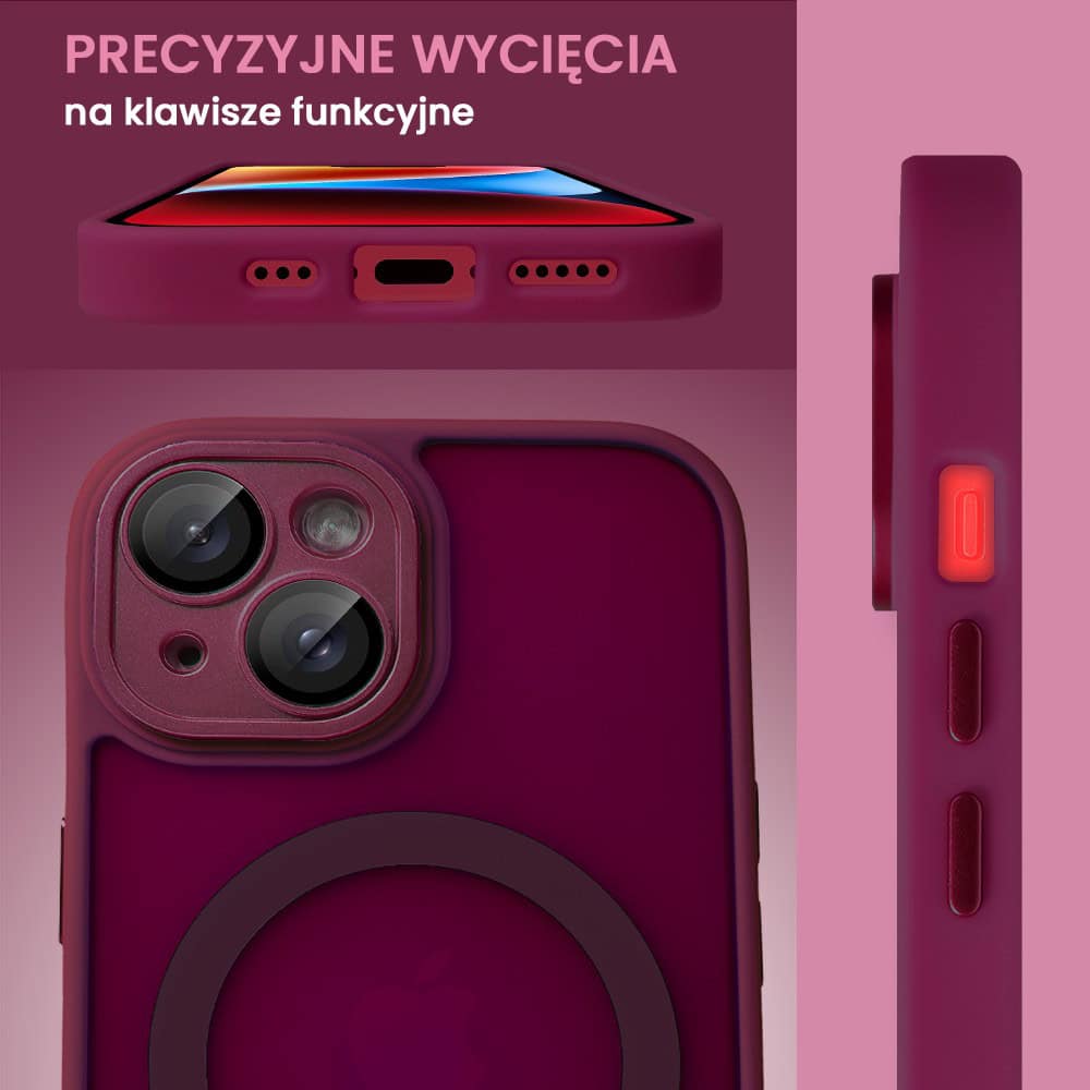 Etui do iPhone 14 Color Flush z Magsafe, z osłoną aparatu, wiśniowe