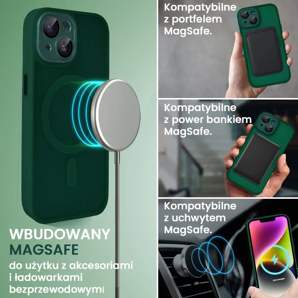 Etui do iPhone 14 Color Flush z Magsafe, z osłoną aparatu, ciemna zieleń
