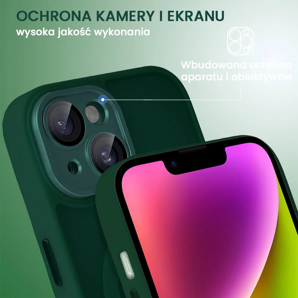 Etui do iPhone 14 Color Flush z Magsafe, z osłoną aparatu, ciemna zieleń