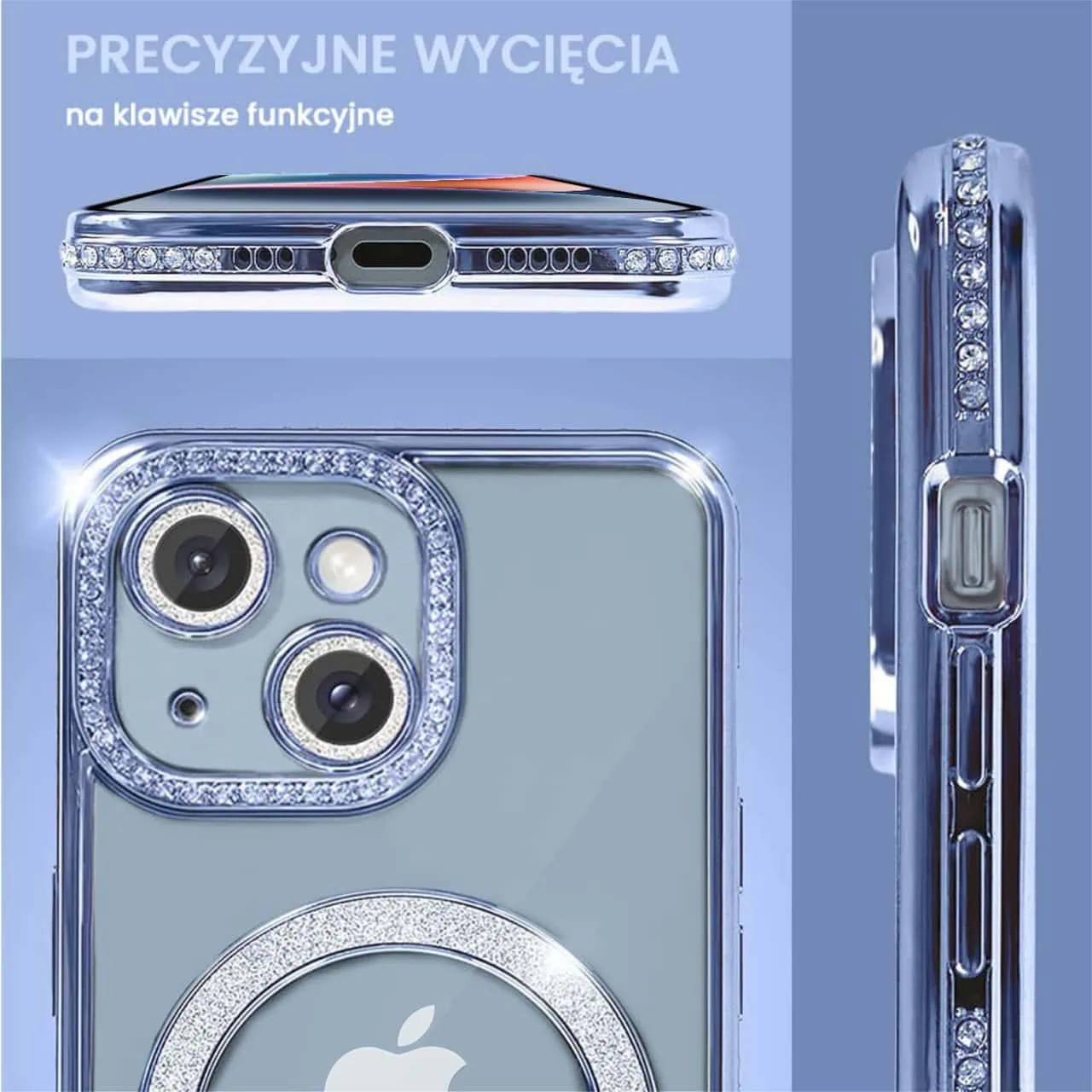 Etui do iPhone 14 Diadem Glow, błyszczące z MagSafe, przeźroczyste, niebieskie (OUTLET)
