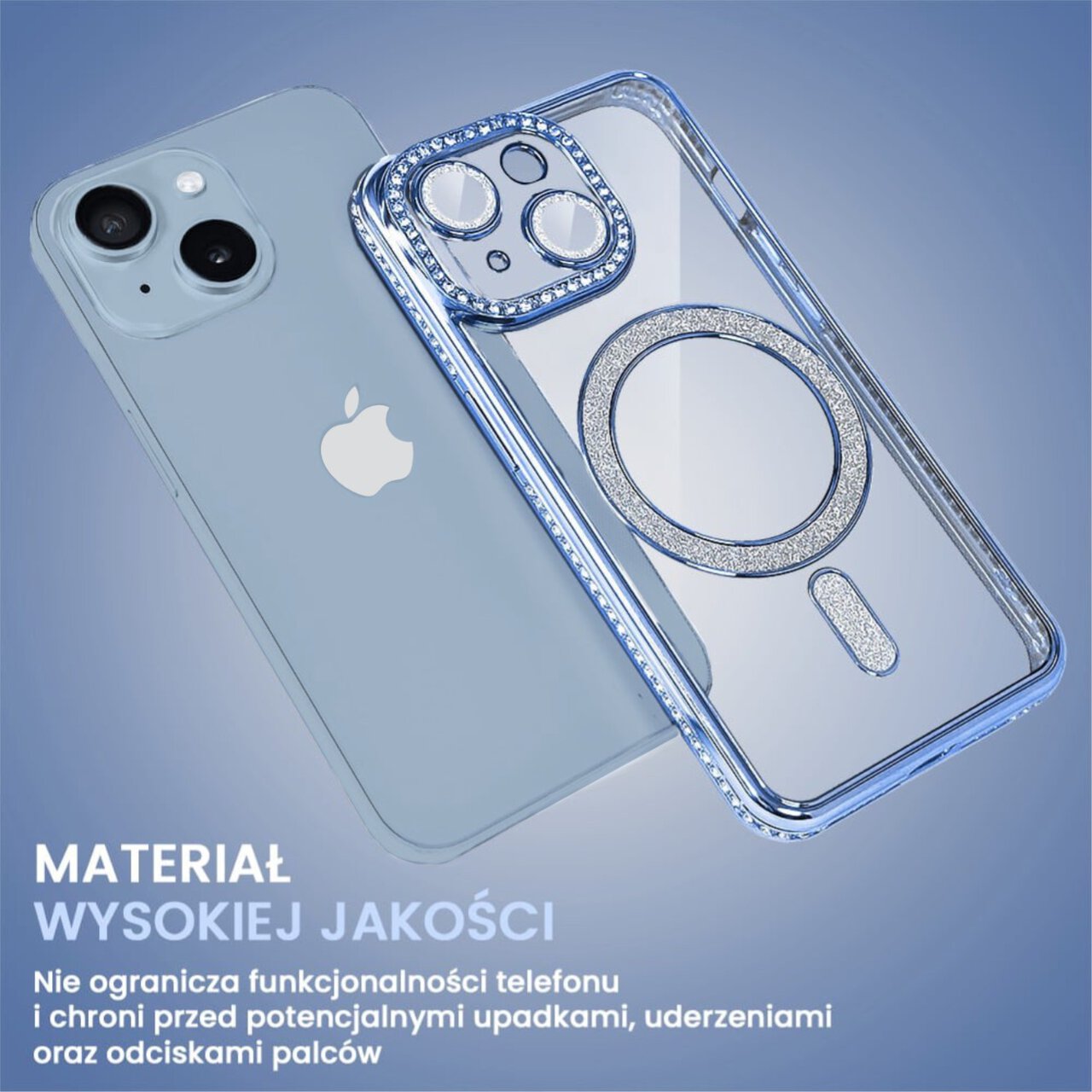 Etui do iPhone 14 Diadem Glow, błyszczące z MagSafe, przeźroczyste, niebieskie (OUTLET)