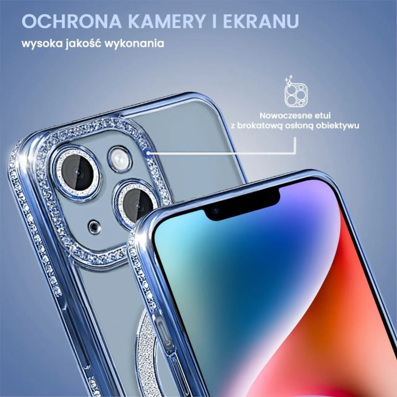 Etui do iPhone 14 Diadem Glow, błyszczące z MagSafe, przeźroczyste, niebieskie (OUTLET)