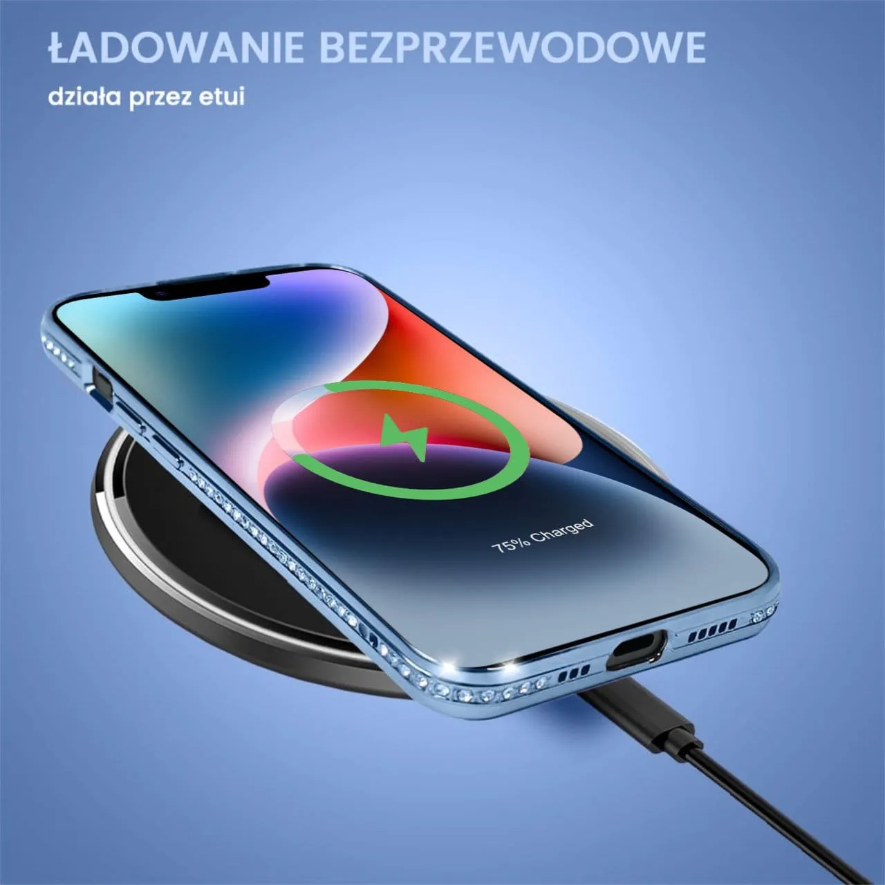 Etui do iPhone 14 Diadem Glow, błyszczące z MagSafe, przeźroczyste, niebieskie (OUTLET)