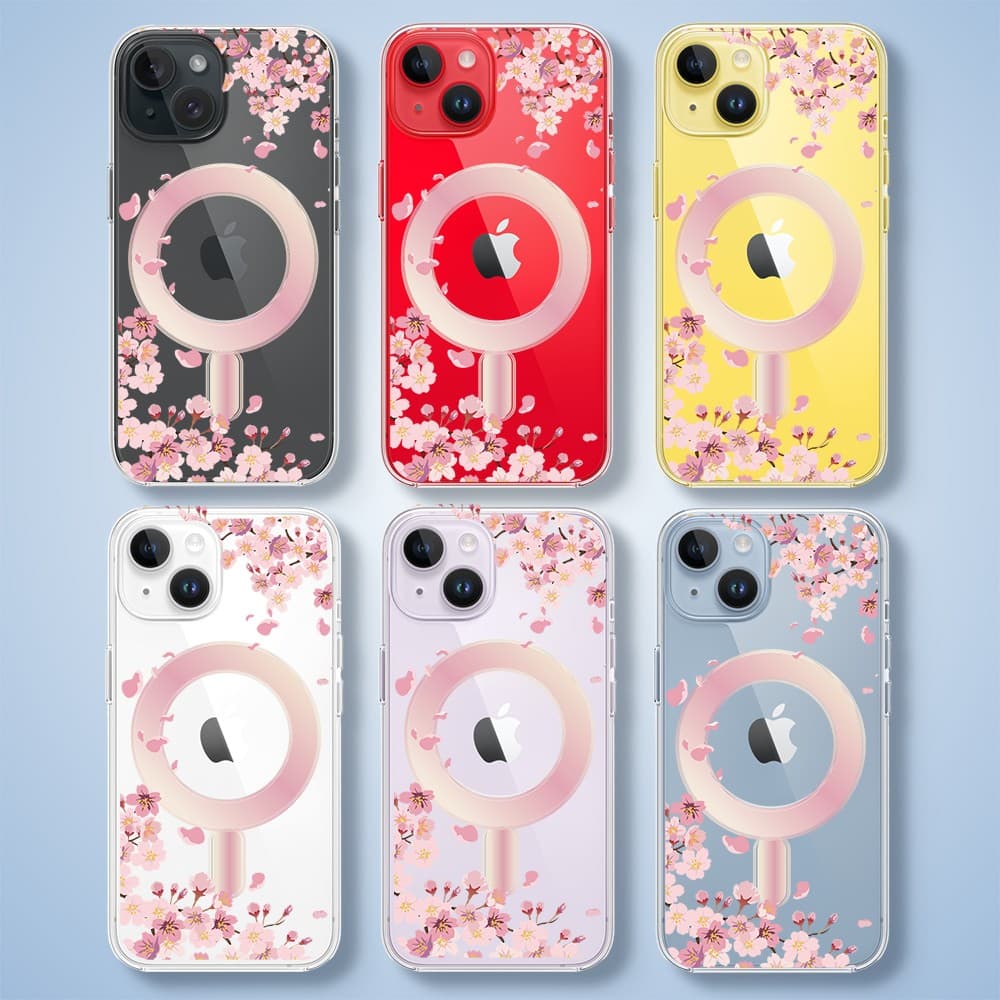 Etui do iPhone 14, Flower MagSafe, kwiat wiśni, przeźroczyste