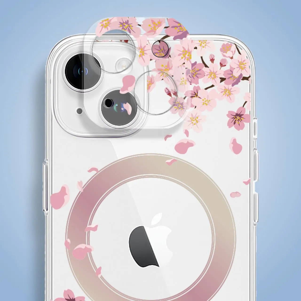 Etui do iPhone 14, Flower MagSafe, kwiat wiśni, przeźroczyste