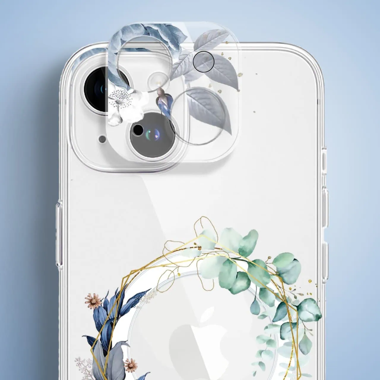 Etui do iPhone 14 Plus, Flower MagSafe, niebieskie kwiaty, przeźroczyste