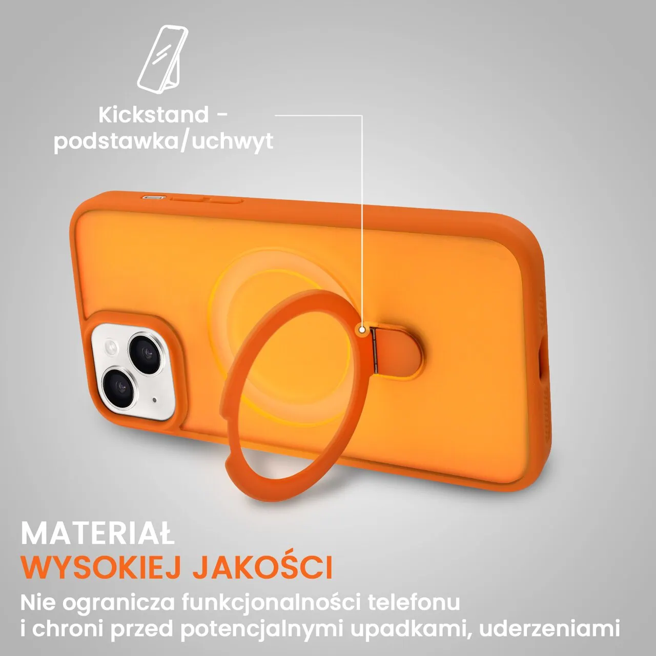Etui do iPhone 14 Frosted Armor Stand 3w1 z podstawka i ochrona aparatu, pomarańczowe