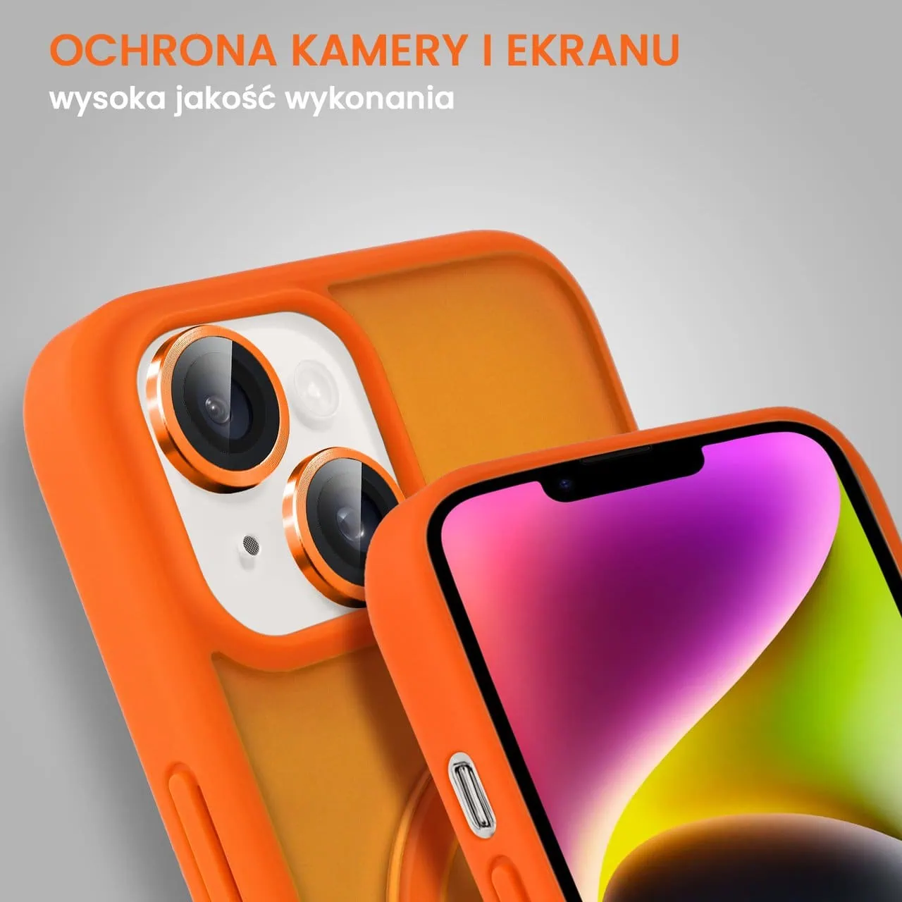 Etui do iPhone 14 Frosted Armor Stand 3w1 z podstawka i ochrona aparatu, pomarańczowe