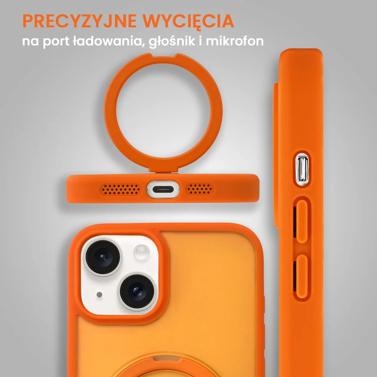 Etui do iPhone 14 Frosted Armor Stand 3w1 z podstawka i ochrona aparatu, pomarańczowe