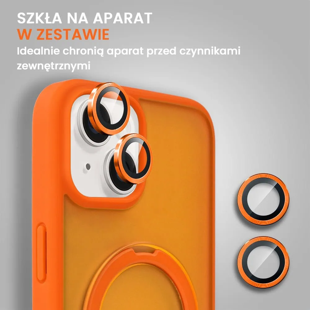 Etui do iPhone 14 Frosted Armor Stand 3w1 z podstawka i ochrona aparatu, pomarańczowe