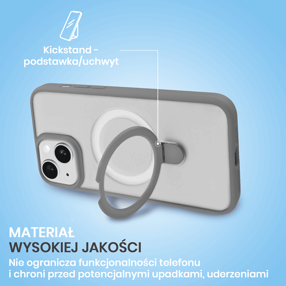 Etui do iPhone 14 Frosted Armor Stand 3w1 z podstawka i ochrona aparatu, szare