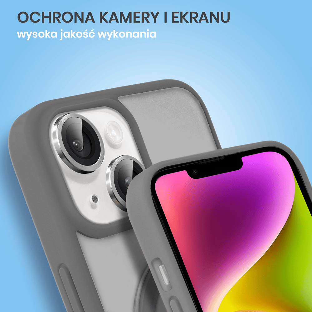 Etui do iPhone 14 Frosted Armor Stand 3w1 z podstawka i ochrona aparatu, szare