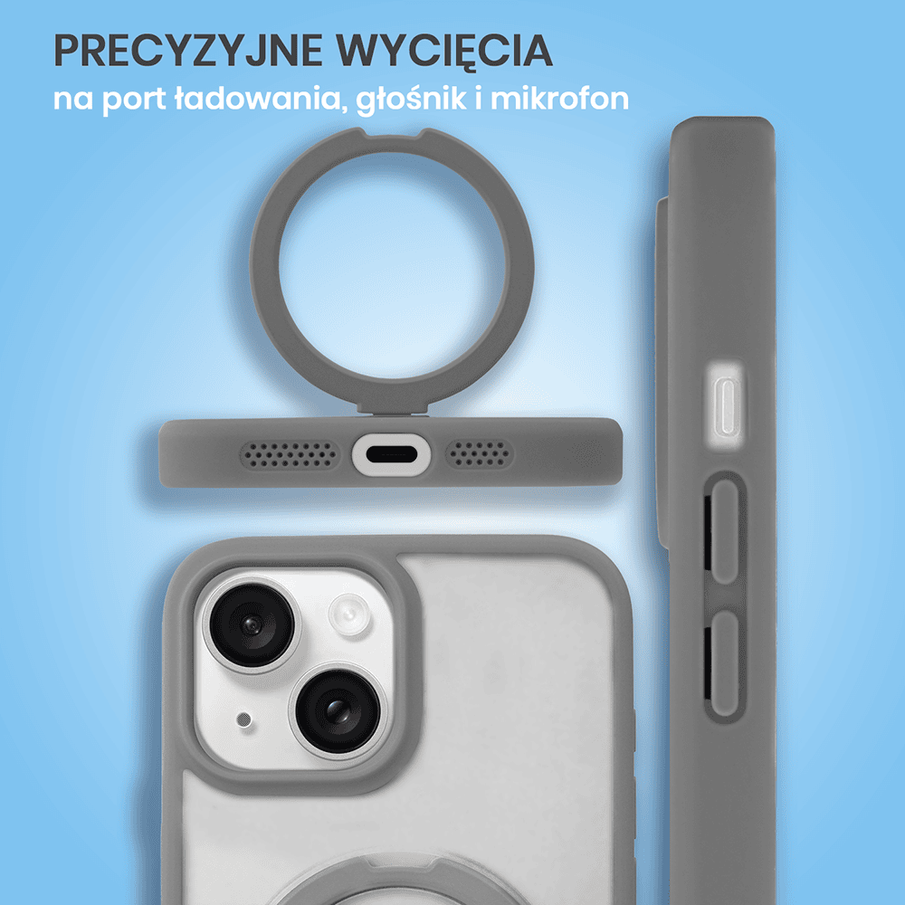 Etui do iPhone 14 Frosted Armor Stand 3w1 z podstawka i ochrona aparatu, szare