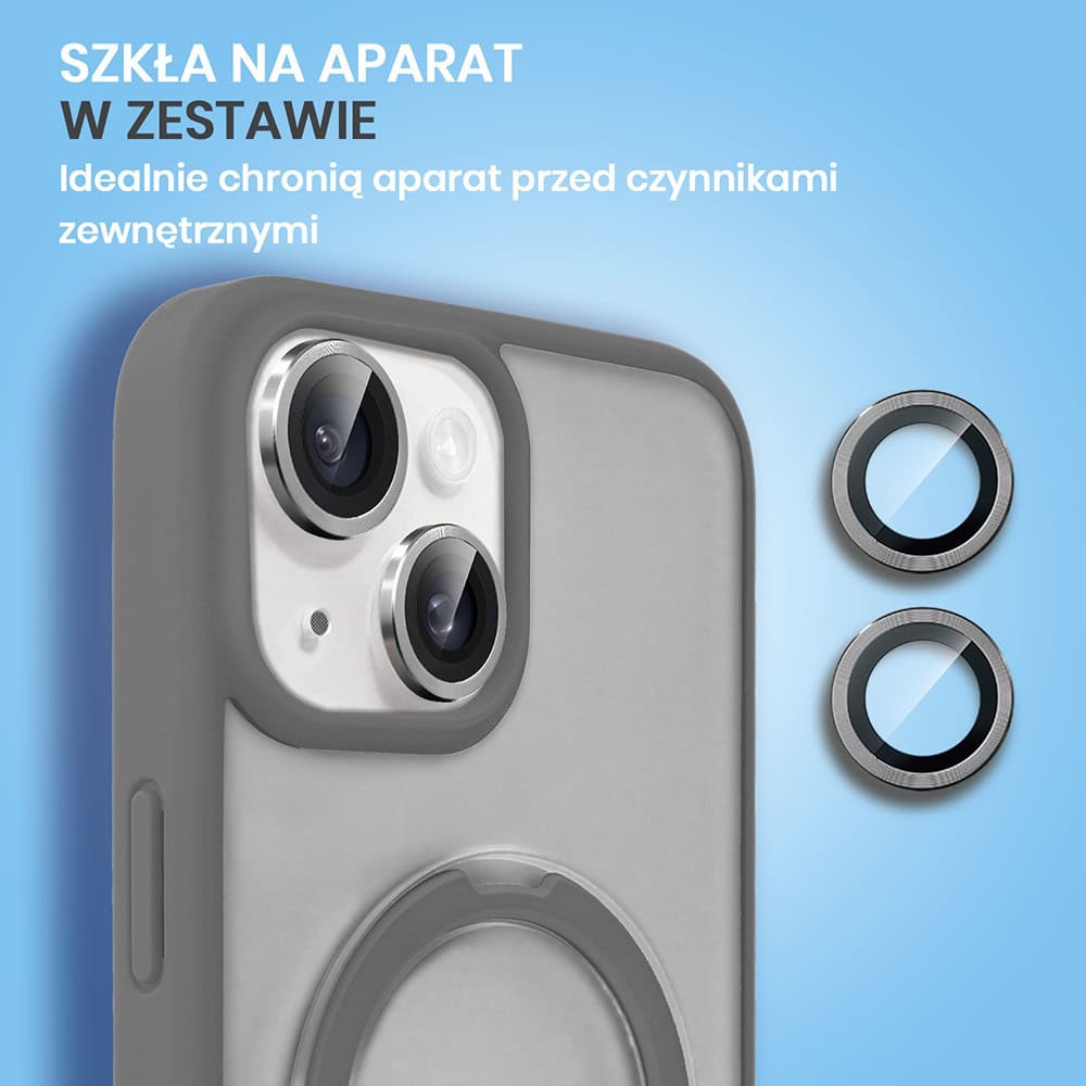 Etui do iPhone 14 Frosted Armor Stand 3w1 z podstawka i ochrona aparatu, szare
