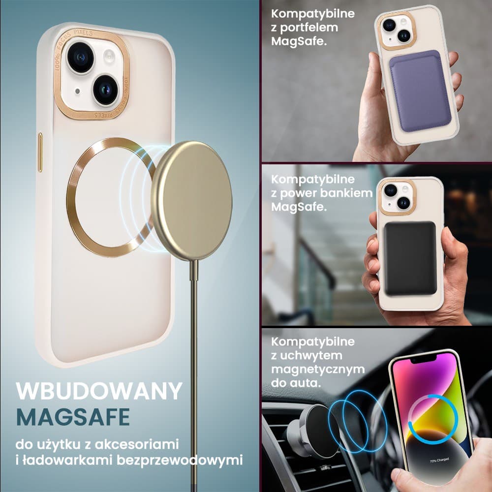 Etui do iPhone 14 Gold Crown Protective Matte z MagSafe, półprzeźroczyste matowe, złote