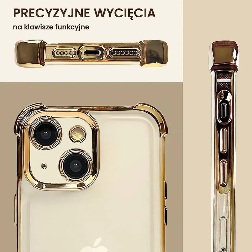 Etui do iPhone 14 Hybrid Elegance Anti-Shock z osłoną na aparat i poduszkami, złote (OUTLET)