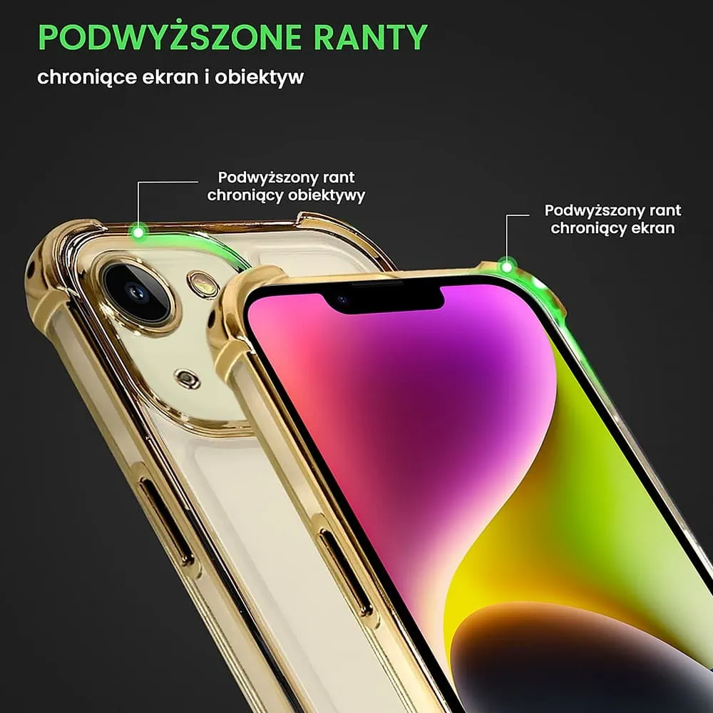 Etui do iPhone 14 Hybrid Elegance Anti-Shock z osłoną na aparat i poduszkami, złote (OUTLET)