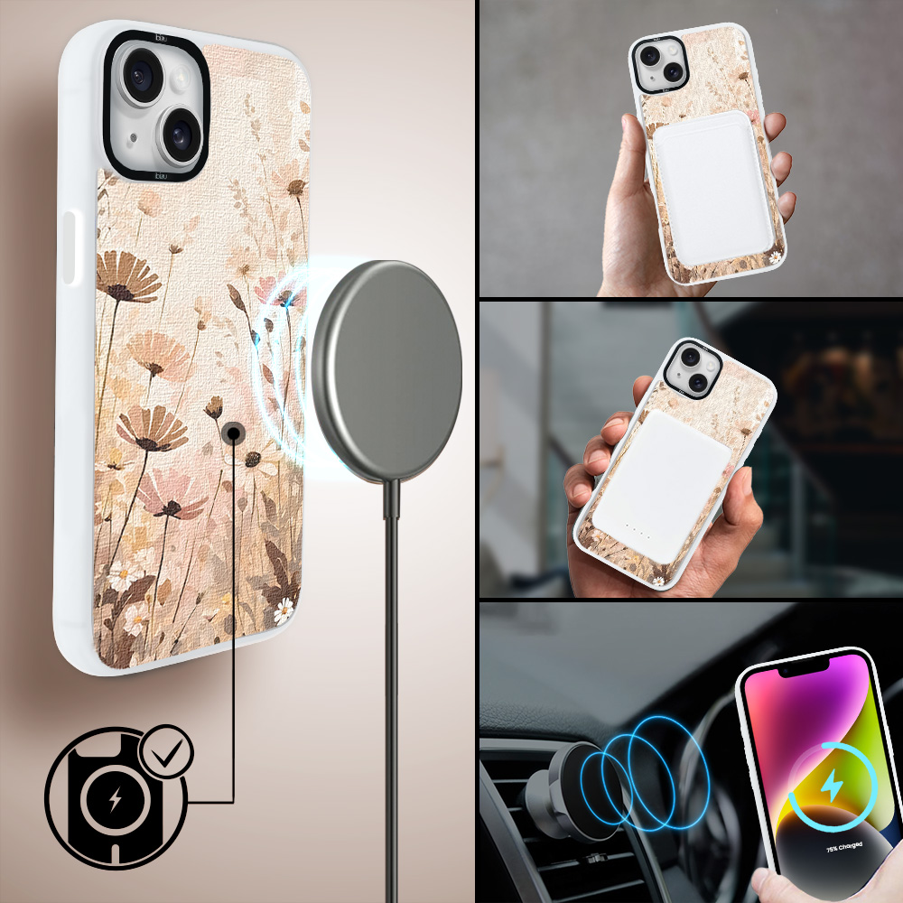 Etui do iPhone 14 Plus IBIZU DropGuard Matt z MagSafe, Boho, Kwiatowa łąka