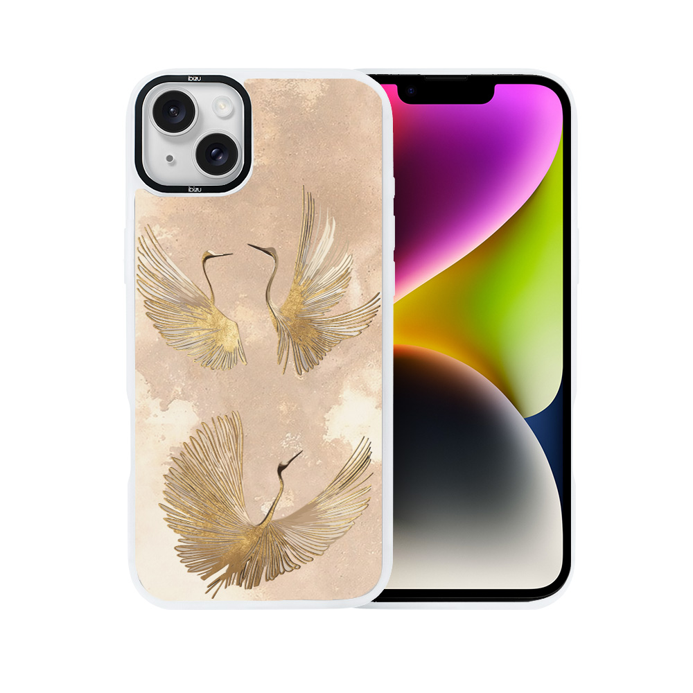 Etui do iPhone 14 Plus IBIZU DropGuard Matt z MagSafe, Boho, Złote żurawie
