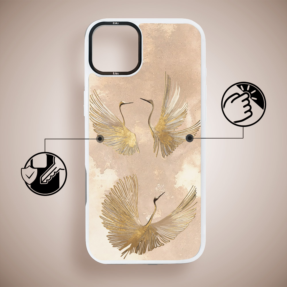 Etui do iPhone 14 Plus IBIZU DropGuard Matt z MagSafe, Boho, Złote żurawie