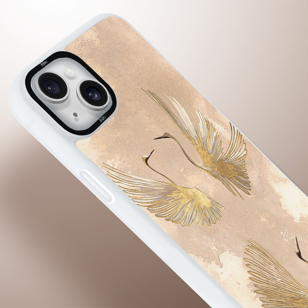 Etui do iPhone 14 Plus IBIZU DropGuard Matt z MagSafe, Boho, Złote żurawie