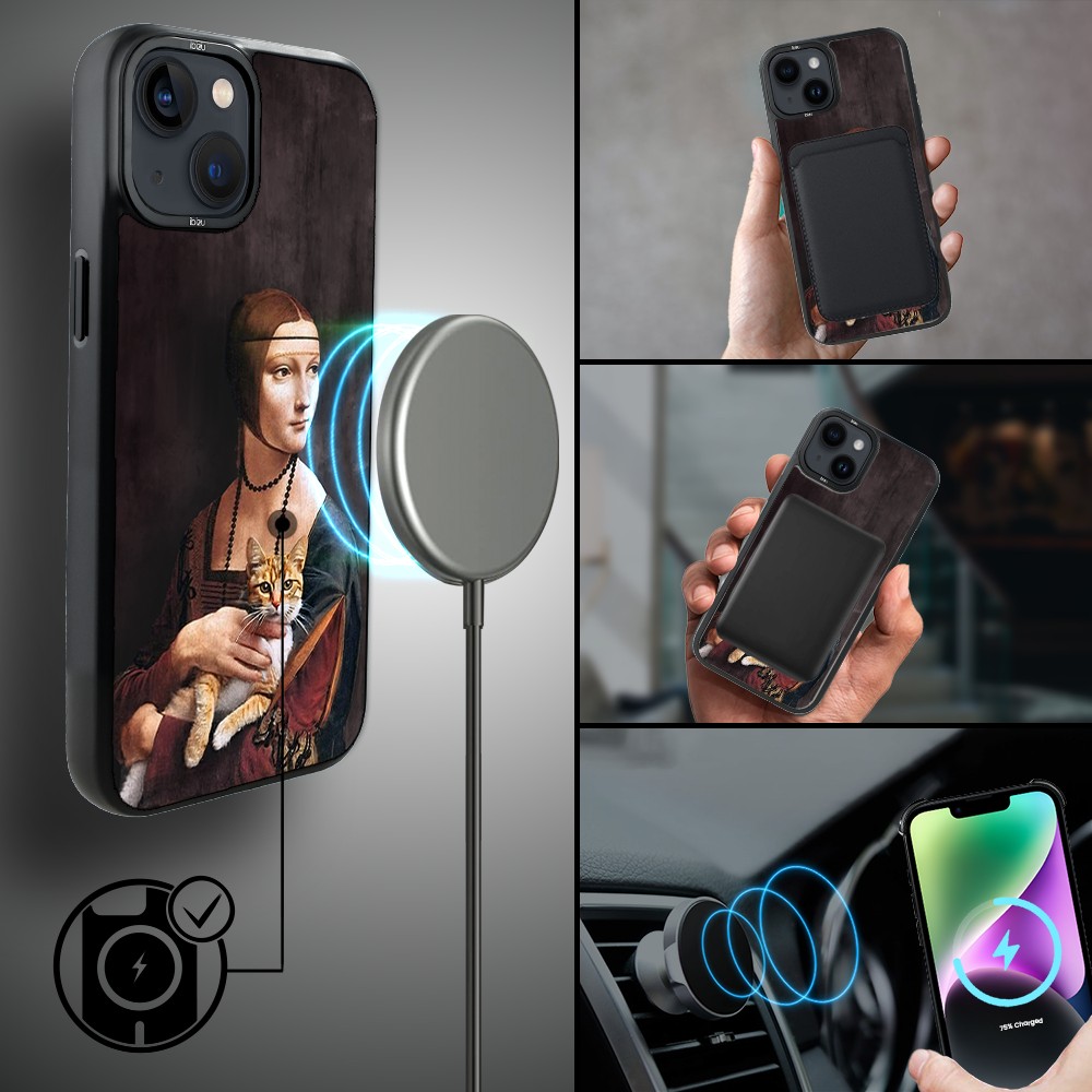Etui do iPhone 14 Plus IBIZU DropGuard Matt z MagSafe, Leonardo Da Vinci, dama z kotem