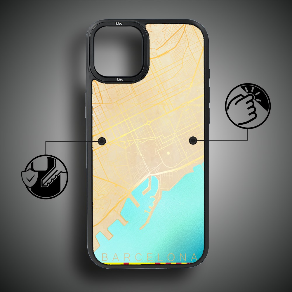 Etui do iPhone 14 Plus IBIZU DropGuard Matt z MagSafe, Mapy Świata, Barcelona