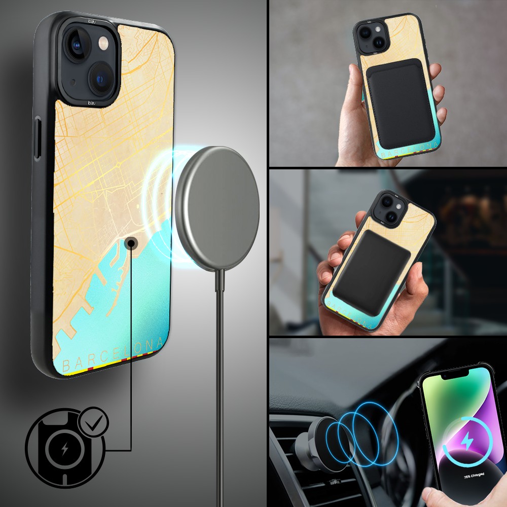 Etui do iPhone 14 Plus IBIZU DropGuard Matt z MagSafe, Mapy Świata, Barcelona